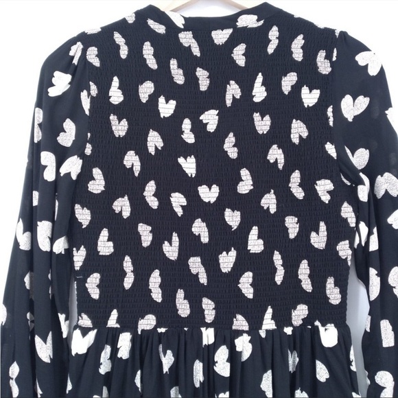 Anthropologie Maeve XSmall Banet black/white heart print smocked dress - Picture 8 of 9